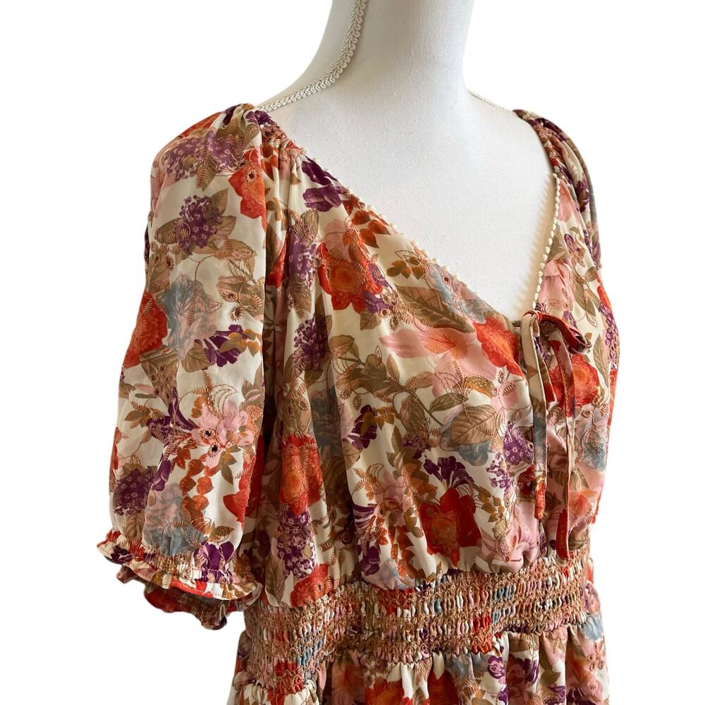 Torrid Top Blouse Georgette Size 3 3X 22/24 Peach Rust Floral Peasant Boho - Picture 5 of 13
